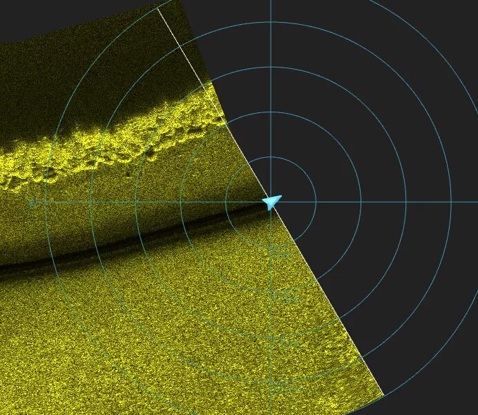 Side scan sonar of marina bulkhead wall rocks